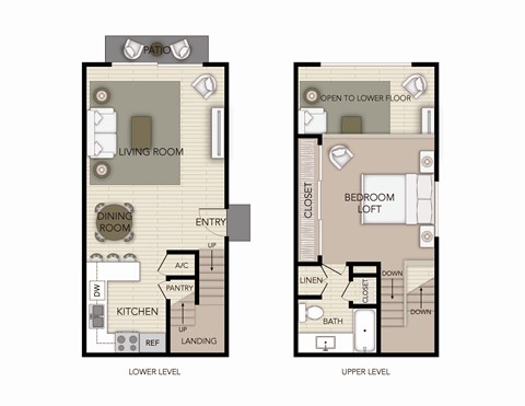 Floor plan for 1 bed, 1 bath, 880 sqft